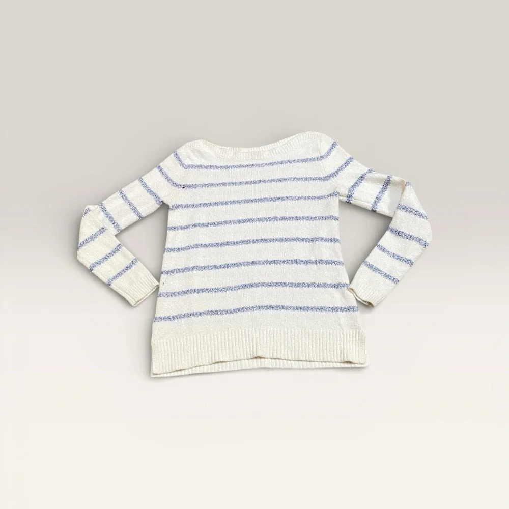 LOFT White and Gray Striped Sweater